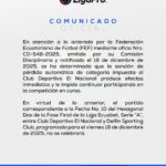 LigaPro confirma que El Nacional queda fuera de la competencia y se suspende su partido ante Delfín
