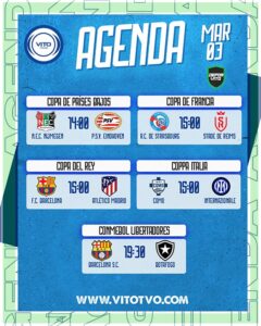 Partidos destacados del martes 3 de marzo