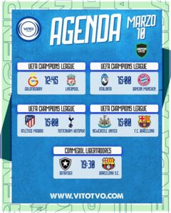 Partidos destacados del martes 10 de marzo